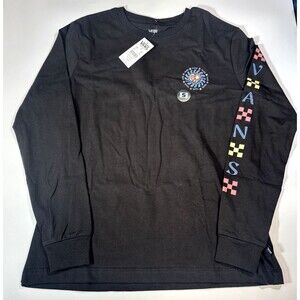 Vans Women's Small La Paz Black Checker Peaceful Crew Neck T-Shirt Long Sleeve